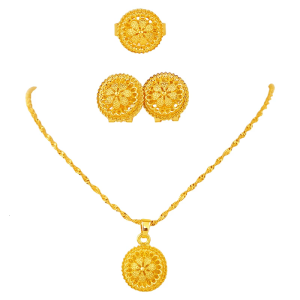 Elegant Gold Color Set Stylish Accessory with Necklace Earrings and Ring for Brides and Special Occasions