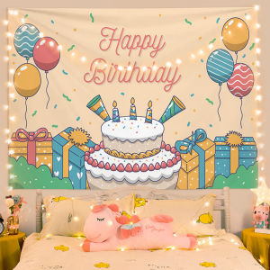 Happy Birthday Hanging Cloth Background Cloth Cute Cartoon Childrens Party Decoration ins Background Wall Cloth Style
