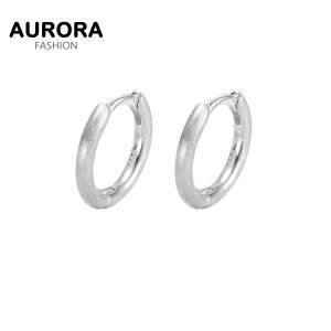 AURORA Real S925 Silver Simple Frosted Hoop Earrings Jewelry M04055