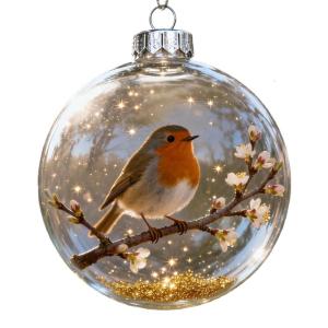 วงกลมอะครีลิกใสลายนกธรรมชาติลูกบอลห้อยแต่งบ้านเหมาะสำหรับของสะสมวันคริสต์มาสและของตกแต่งภายใน