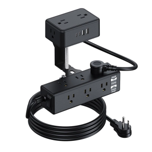 Clamp Mounted Power Strips 13AC Outlets 4 USB Port 20WPD Fast Charging Safety Protections 2M Cord ABS Materials Build
