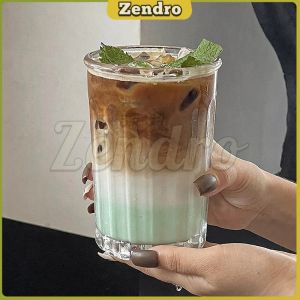 Zendro 400ml/550ml Striped Glass Mug Ice Coffee Cup Transparent Milk Tea Juice Glass 1Pcs