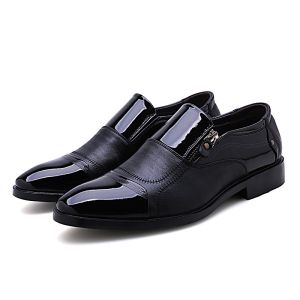 Prikol British Klasik Sepatu Pantofel Pria Pantofel Tanpa Tali Hitam Sepatu Resleting Kerja Kantor Murah Anti Slip 076