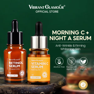 VIBRANT GLAMOUR เซรั่มเรตินอลธรรมชาติ + เซรั่มวิตามินซี ไวท์เทนนิ่ง ต่อต้านริ้วรอย บํารุงผิวหน้า ให้ความชุ่มชื้น 2 ชิ้น