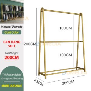 Ready Stock Heavy Duty Steel Clothes Rack Gold Wardrobe Pipe Shelf Standing Penyidai Baju Display Hanging 120/150/180/200cm