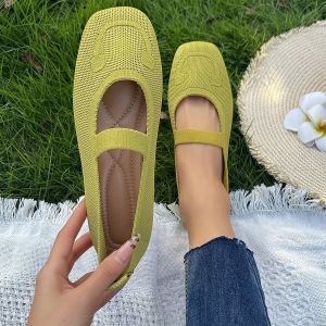Plus Size WomenS Shoes 2026 Spring New Square Toe Flat Knit Sneakers WomenS Sports Casual Shoes