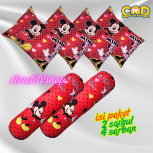paket 4 sarung Bantal 2 sarung Guling Motif Kartun Lucu Korean Style Bahan Katun Halus Anti Luntur