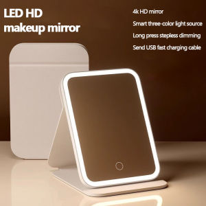 【1-3 Days Delivery】LED Mirror Makeup with 3-light Touch Switch Control Rechargeable Brightness Portable Foldable Beauty Vanity Makeup Mirror