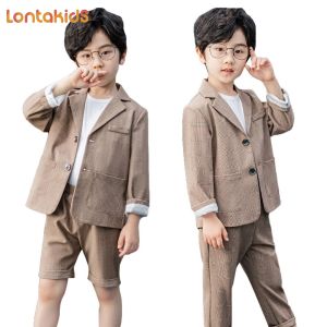 lontakids Bộ Đồ Kaki Cho Bé Trai 2 Món Quần Blazer Mùa Hè /Quần Soóc Bộ Com Lê Trang Trọng Quý Ông Trang Phục Đám Cưới Cho 2-14 Năm
