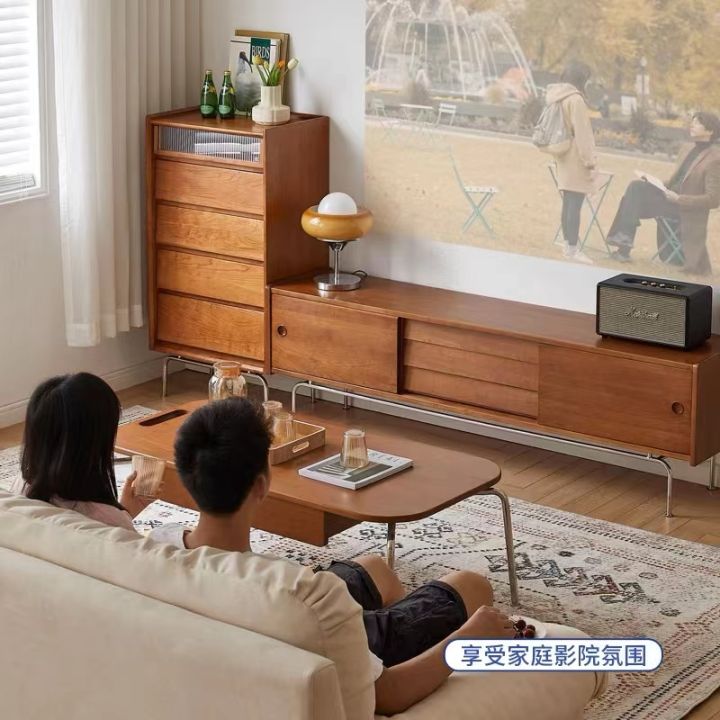 Solid wood retro TV Nordic small apartment living room Japanese