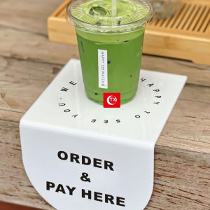 ป้ายรับออเดอร์ ORDER & PAY HEAR ดีไซน์มินิมอล Acrylic Counter Sign 15x12cm. ป้ายติดหน้าเคาเตอร์ สำหรับตกแต่งร้านคาเฟ่