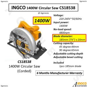 INGCO 1400W Circular Saw CS18538