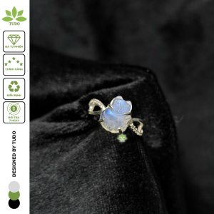 Q1793 Nhẫn bạc hồ ly Moonstone đá loại 1 chuẩn t.nhiên bạc dầy dặn sắc nét cho Kim và Thuỷ - Phong Thuỷ TUDO