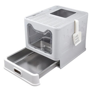 Enclosed Cat Toilet Stainless Steel Large Litter Flip Top Anti Splash