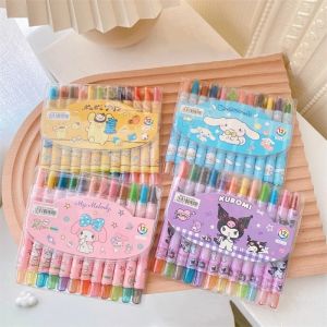 12Pcs/set Sanrio Cinnamoroll Mymelody Kuromi PomPom Purin Non-Toxic Crayon Oil Painting Stick Kids Student Pastel Pencils for Drawing Colored Pencils birthday gift