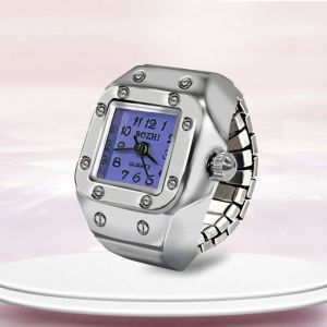 FUNG Punk Rings Jewelry Clock Alloy Vintage Roman Quartz Watch Hip Hop Mini Elastic Strap Finger Watch Ring Couple