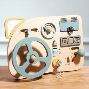 Baby Montessori Busy Board Simulation Driving Car Wooden Toy Pretend Play Steering Wheel Gear Toys