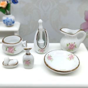 SELLYER สเกล1/12 เครื่องเคลือบห้องน้ำบ้านตุ๊กตา กุหลาบดอกไม้ดอกไม้ ฉากขนาดเล็กมาก เฟอร์นิเจอร์บ้านตุ๊กตาเซรามิก อุปกรณ์เสริมตุ๊กตา ประณีตประณีตประณีต เครื่องเคลือบเฟอร์นิเจอร์ขนาดเล็ก ของเล่นเด็กเล่น