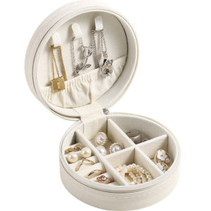 Green Home กล่องใส่เครื่องประดับ พกพา กล่องเครื่องประดับมินิ ทรงกลม3ชั้น พร้อมกระจกในตัวPU พกติดตัวได้อย่างสบาย สามารถใส่สร้อยคอ ต่างหู แหวน