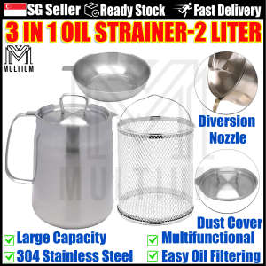 3in1 Oil Strainer 2L Stainless Steel Grease Keeper with Filter Stainless Steel Oil Drainer and Storage Pot Oil Catcher with Fine Mesh Filter Stainless Steel Oil Strainer