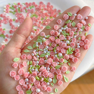 YAFEN 50pcs 3D Size 6 7 8mm Resin Flower Rose Nail Charms Accessories Pink Rose Red Nail Art Luxury Decoratons Supplies DIY