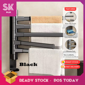 SKPLUS Rotating 5 Layer Rod Towel Hanger Bar Rack Hook Wall Mount Hand Cloth Toilet Bathroom Rak Tuala Berputar - Fulfilled by SKPLUS