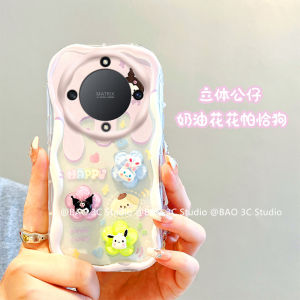 New Phone Case Honor X9b HonorX9b 5G INS Cute Cartoon Rainbow 3D Rabbit Snoopy Casing All-inclusive Shockproof Cream Soft Cover with Flower Bracelet 2024