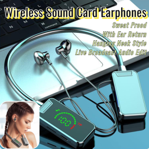 Tiktok Hot-Selling Wireless Sound Card Earphones Live Broadcast Audio Edit Bluetooth Hanging Neck Style With Ear Return Plug-in Earphones