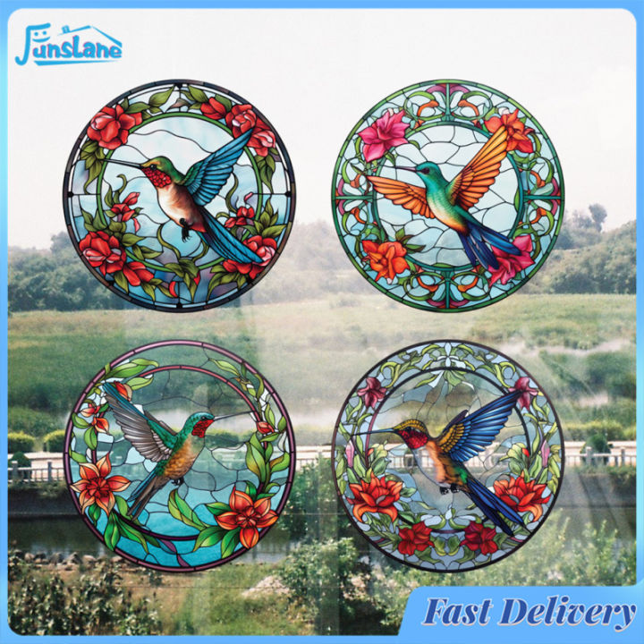 FunsLane 4 Sheets Colorful Hummingbird Window Films Removable Non ...