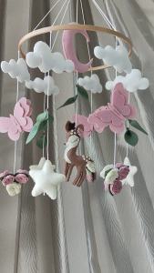 Deer Baby Mobile Baby Girl Nursery Decor Butterfly Flower Mobile for Crib
