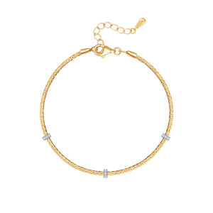  18k Gold Two-Tone Lab Diamond Bangle Bracelet | Lab Diamond Bangle Bracelet | Minimalist Luxury Daily Wear Bracelet | Two-Tone Gold Jewelry | 18K金培育钻石绳纹手镯金白双色排钻手链