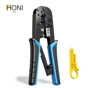HONI RJ11 RJ45 Ratchet Crimping Tool Ethernet LAN Cable Crimper Cutter Stripper Plier for 8P RJ45 and 6P RJ12 RJ11 Modular Connectors