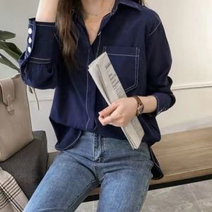 【24H delivery】New Womens Blouse Long Sleeve Plus Size Loose Fashion Solid Color Top Bottoming Shirt