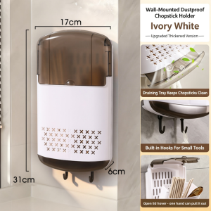 Kitchen Wall Mounted Chopstick Cage No Drill Adhesive Storage Holder Drainage & Dustproof Utensil Caddy Space Saving Kitchen Organizer