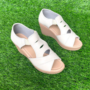 Giày xăng đan nữ da bò đế xuồng 8cm Trường Hải 3 màu đen trắng đỏ SD145