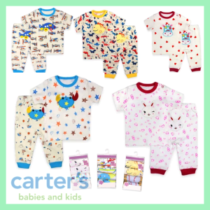 CarterBluefly Short Sleeve & Pajama Terno set for Boys/Girls 100% cotton  (2 SETS Random Designs)