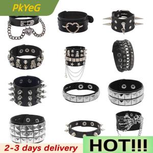 PkYeG 90s Fashion Punk Style Bracelet Personality PU Leather Three Rows Spikes Square Bracelets Bangle 2024 Party Jewelry Gift