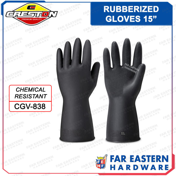 CRESTON Rubberized Rubber Gloves Chemical Resistant 15\