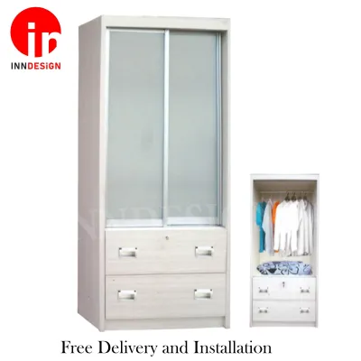 [INNDESIGN.SG] Rusha Sliding Wardrobe(Fully Assembled and Free Delivery) Aluminum sliding door track Hollow plywood material / Wardrobe Storage Organizer
