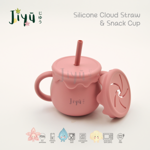 JIYU [JC-005] Silicone Cloud 2in1 cup with Straw and Snack Lid / Gelas Awan Silikon 2in1 dengan sedotan dan tutup snack BPA FREE