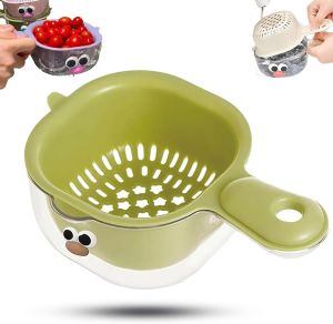 Kitchen Dual Layer Draining Basket with Handle Double-Strainer Fruit Washing Bowl with StrainerFruit Colander & Berry Rinser Set for Berries Vegetables Fruits (3 Pcs)