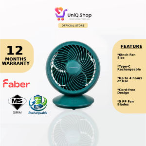 Faber USB Portable Air Circulator Fan 6" | Rechargeable FPF BLISS 6541WH (Desk Oscillation Table Fan Kipas Meja)