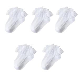 5 Pair Childrens Lace Socks Comfortable Cotton Socks with Sweet Ruffle Design for Daily Use And Celebrations