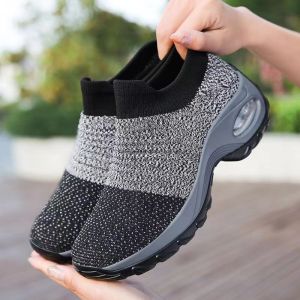 Women Air Cushion Slip On Running Shoes Sports Sneakers Shoes Fashion Comfortable High Quality Casual Black Rubber Shoes For Women