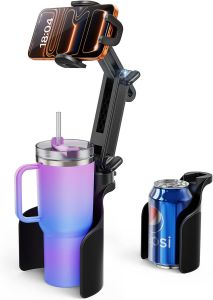TAZENI 2-in-1 Cup Phone Holder for Car with 2 Sizes Hollow Bases Holds Phone & Bottle Together Height Adjustable Hands-free Viewing Universal Fit Fit 4.7-7 inches iPhone Phones Android