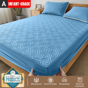 100% Waterproof Quilted Cotton Mattress Protector Gray/Blue/Green/Pink Machine Washable Dust Resistant Fully Wrapped Anti-Slip Bed Sheet Mattress Cover
