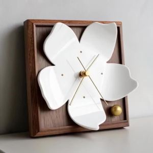 Sacesr Modern Table Clocks Artistic Curved Petal Shape Wooden Frame Desk Clocks Creative Simple Desktop Ornaments Home Decoration 9T1N6