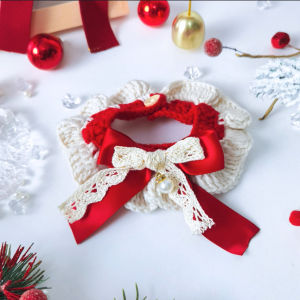 GREENPETS Christmas Pet Collar Cute Pet Costume Bib Kitten Bell Bowknot Scarf Knitted Clothes Saliva Towel