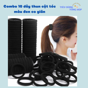 Combo 10 dây thun cột tóc màu đen co giãn tốt dành cho nữ dây buộc tóc đuôi ngựa trơn co dãn dễ phối đồ.