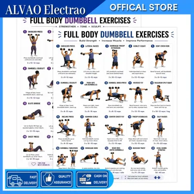 Dumbbell Workout Poster Professional Weight Training Chart 2 Pcs Dumbbell Workout Chart Poster – Full Body Strength Training Guide Home Gym Fitness Wall Art for Effective Muscle Building